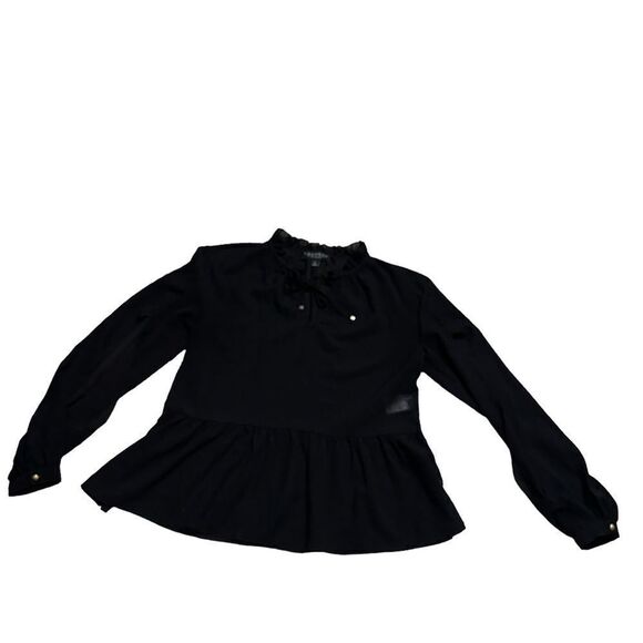 Laundry By Shelli Segal Tops - Beautiful Laundry By Shelli Segal 6 Tunic Blouse Black Ruffle Hem Neckline sz 6